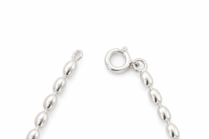 Sterling Silver Oval Bead Necklace – 925 Silver Polished Beaded Chain Necklace 16.5” Vintage Style