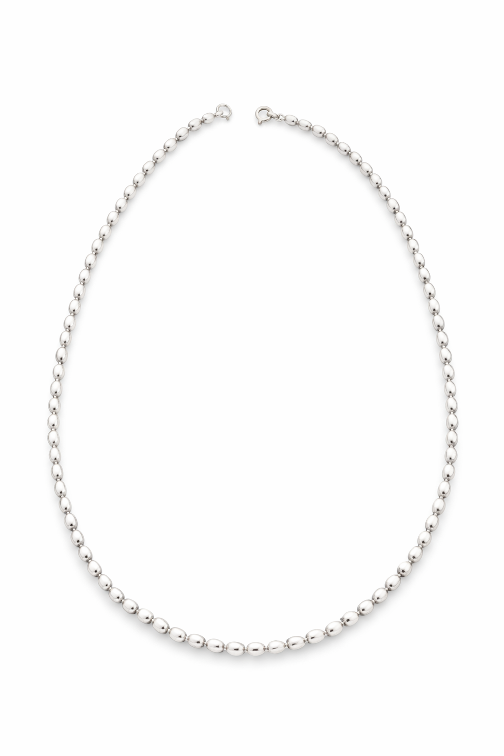 Sterling Silver Oval Bead Necklace – 925 Silver Polished Beaded Chain Necklace 16.5” Vintage Style