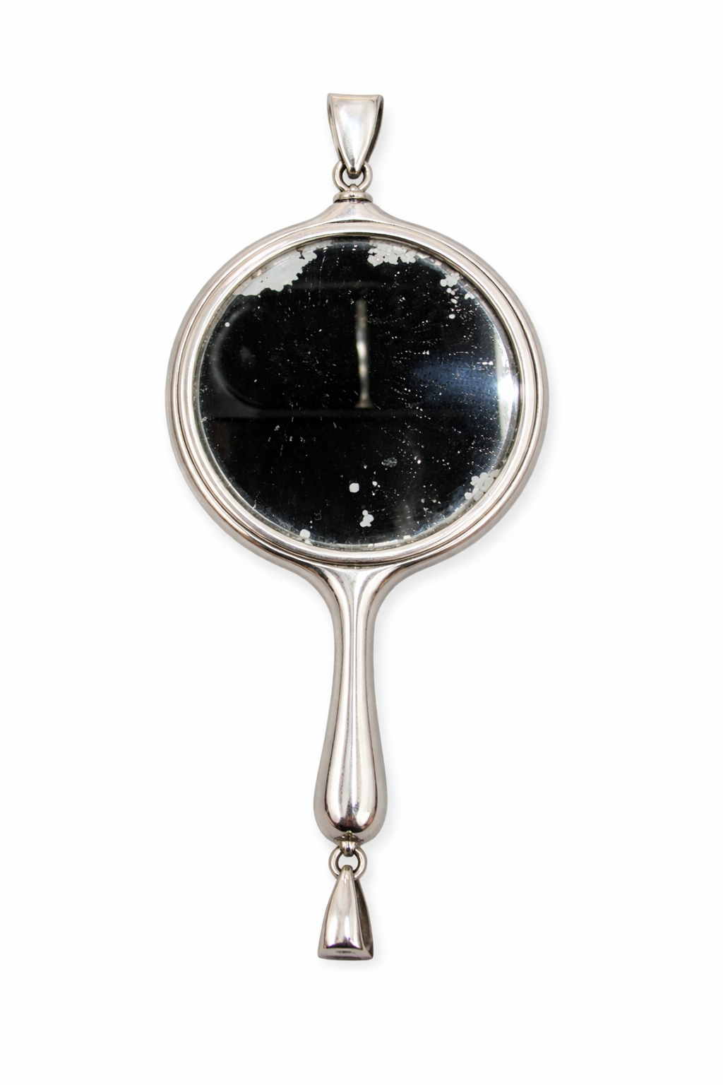Vintage Style Sterling Silver Hand Mirror Pendant – Antiqued Mirror Jewelry Charm 2.65"