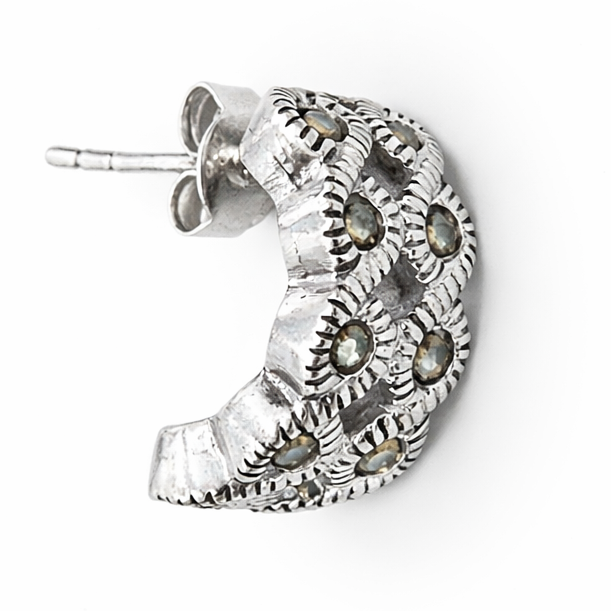 Sterling Silver Marcasite Cuff Earrings – Vintage Style 0.7 Inch Marcasite Stud Hoop Earrings