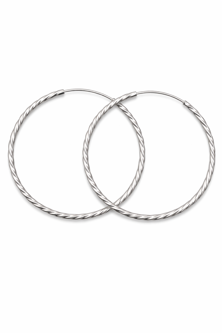 Sterling Silver Rope Hoop Earrings – 2 1/4 Inch Twisted Hoop Earrings – Classic Silver Hoop Jewelry
