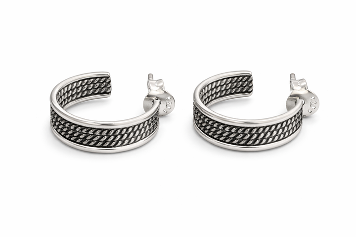 Sterling Silver Rope Hoop Earrings – 5/8 Inch Diameter Textured 925 Silver Hoops, 4 mm Wide