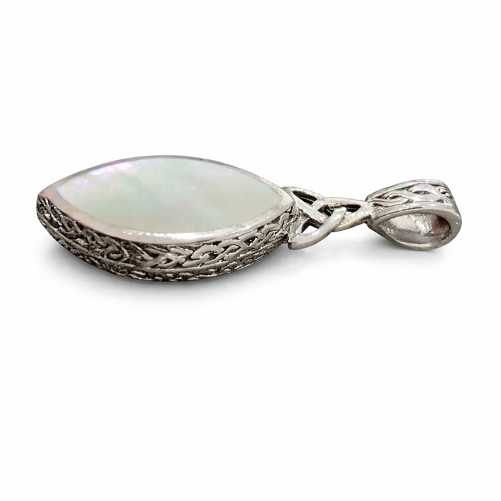 Reversible Mother of Pearl & Black Onyx Sterling Silver Pendant – 1.65” Celtic Design Necklace Charm