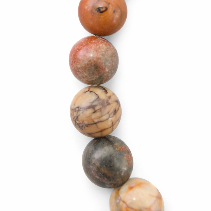 Natural Picasso Jasper Bead Strand – 34 Round 12MM Gemstone Beads – Multi Color Picasso Marble Jewelry Making Beads