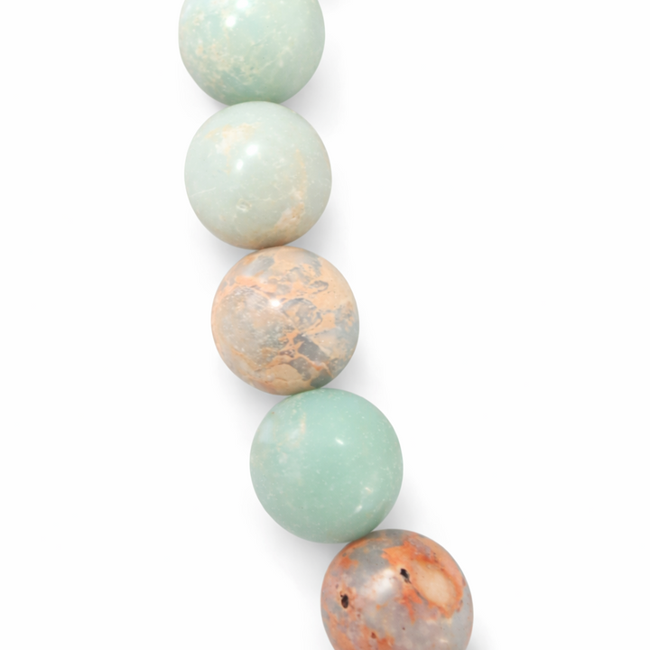 Natural African Opal Jasper Bead Strand – 34 Round 12MM Gemstone Beads – Blue Opal Jasper Jewelry Making Strand