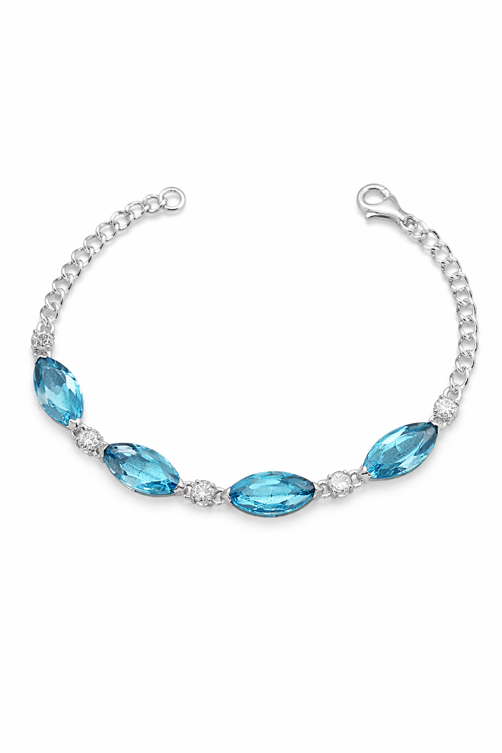 Sterling Silver Sky Blue Topaz Bracelet – 7.25” Bracelet with Four 8x14mm Marquise Sky Blue Topaz Stones