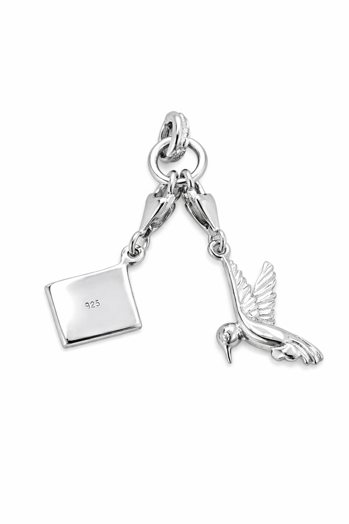 Sterling Silver CZ Enhancer Pendant Bail with Dual Lobster Clasps – 1 5/8” Drop Convertible Charm Holder