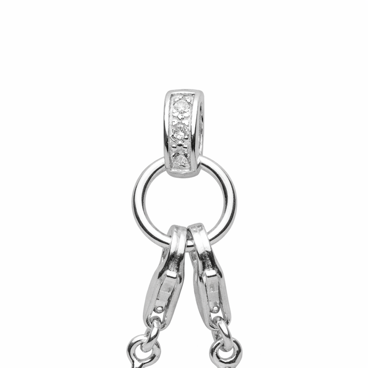 Sterling Silver CZ Enhancer Pendant Bail with Dual Lobster Clasps – 1 5/8” Drop Convertible Charm Holder