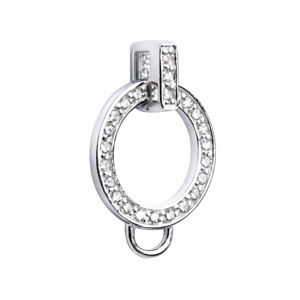 Sterling Silver CZ Charm Holder Pendant – 1 Inch Drop Circle Connector