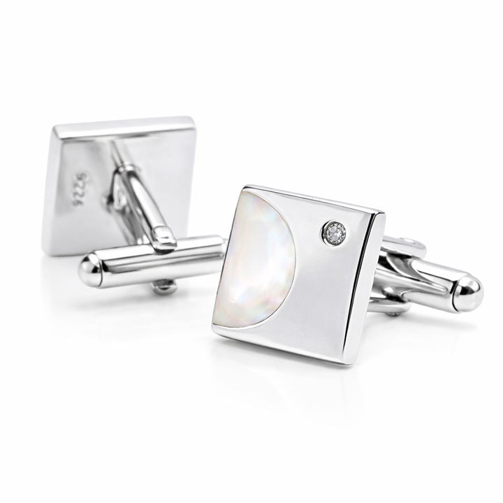 Sterling Silver Mother of Pearl Half-Moon Cufflinks – 0.50 Inch