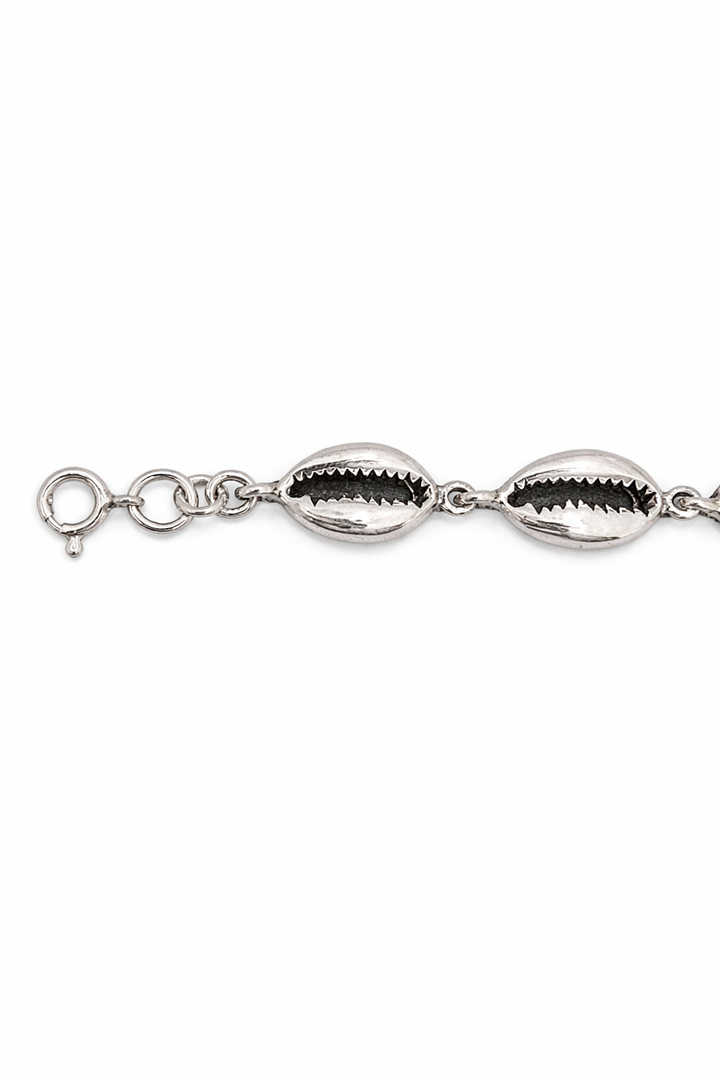 Sterling Silver Cowrie Shell Bracelet – 7 3/4 Inch Polished Coastal Link Bracelet