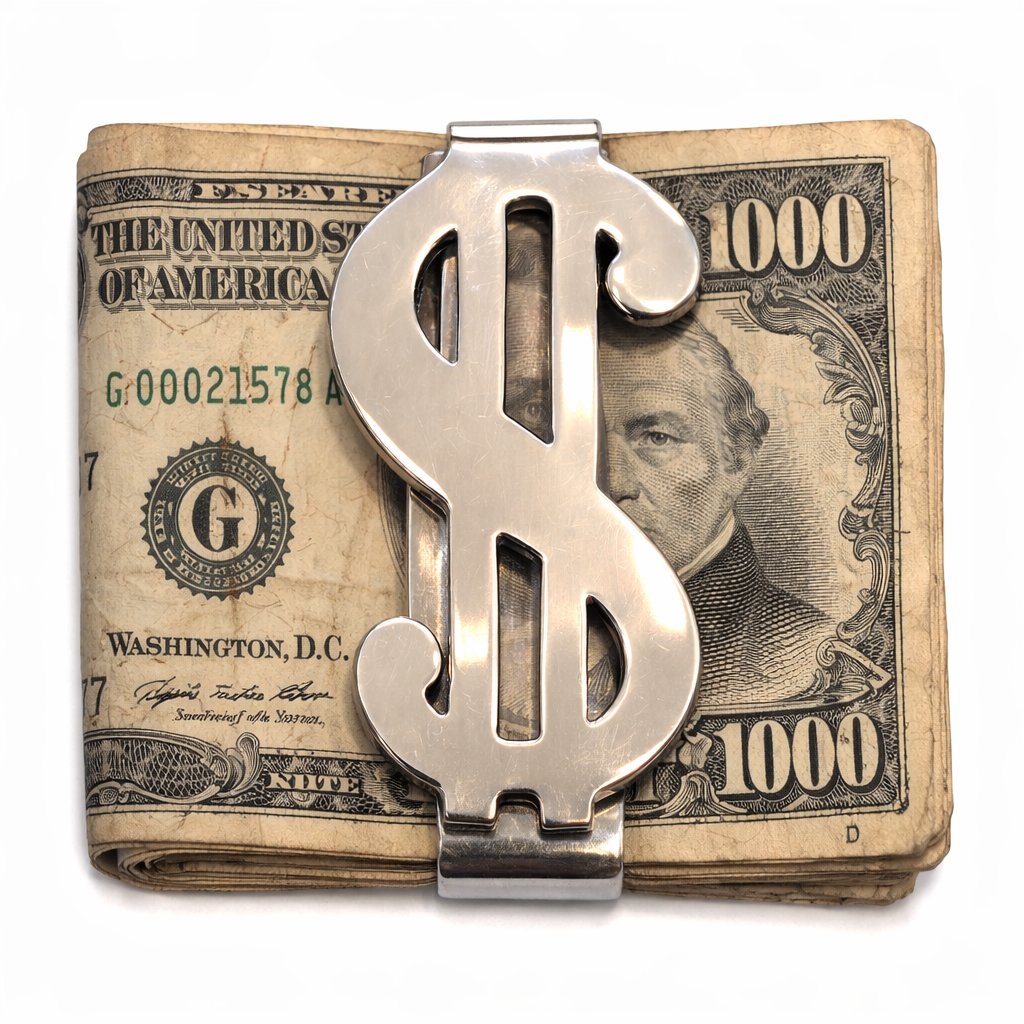 Sterling Silver Dollar Sign Money Clip – 2 Inch Polished $ Symbol