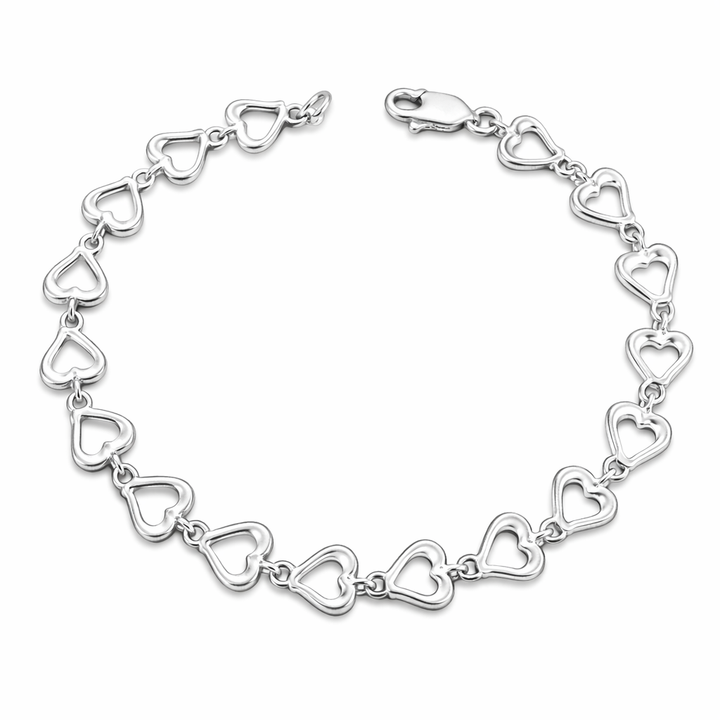 Sterling Silver Open Heart Link Bracelet – 925 Silver 7 Inch Bracelet with Lobster Clasp