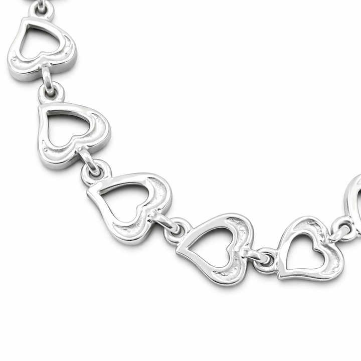 Sterling Silver Open Heart Link Bracelet – 925 Silver 7 Inch Bracelet with Lobster Clasp