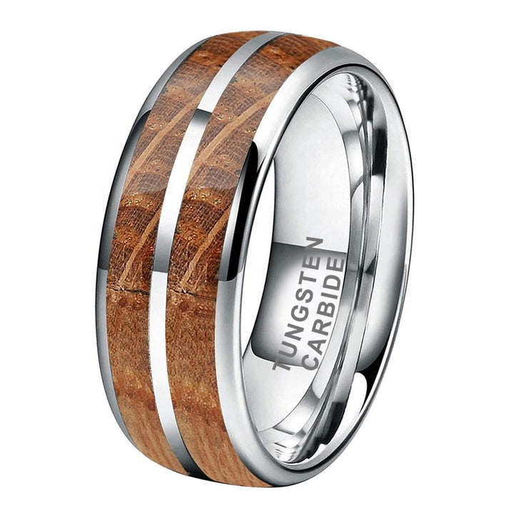 Tungsten Whisky Barrel Wood Inlay Ring