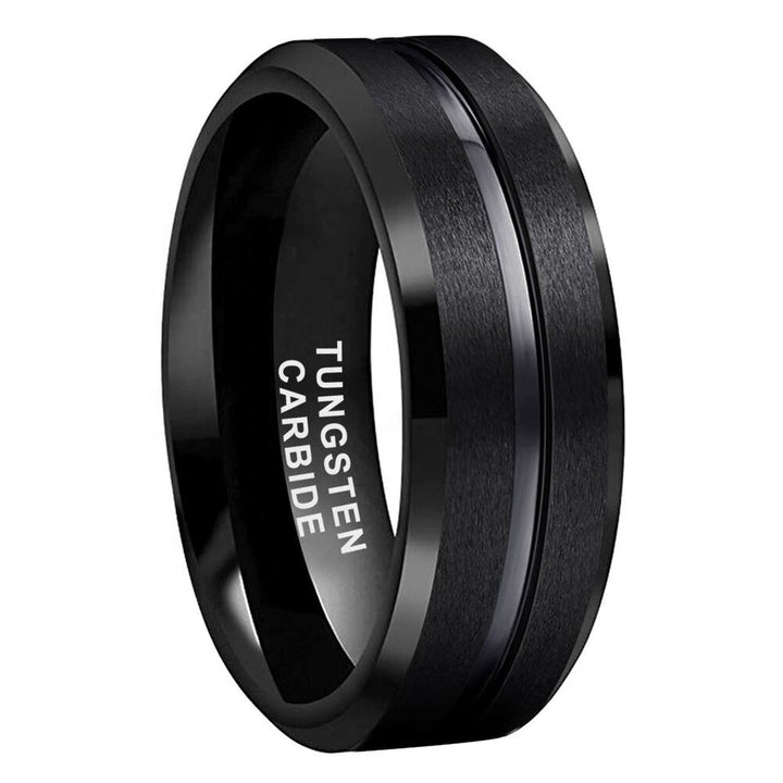 Tungsten Beveled Edges Black Ring