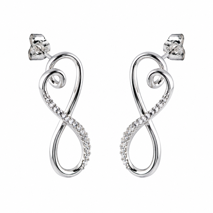 Sterling Silver Heart Infinity Earrings with Diamond Simulants – 1 Inch