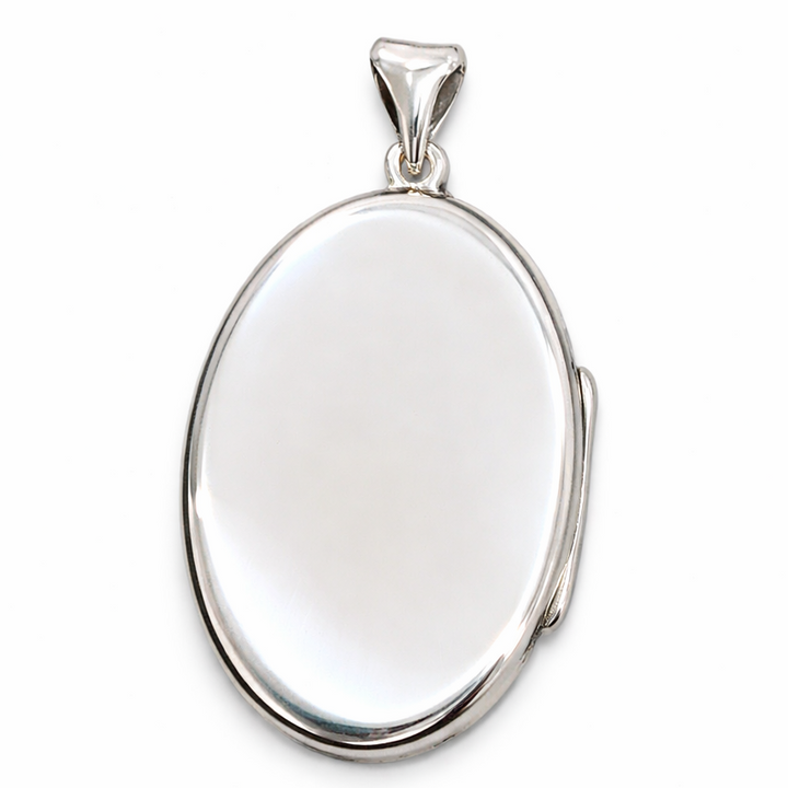 Sterling Silver Oval Photo Locket Pendant – 2.25 Inch Polished Finish Opening Locket with Bail