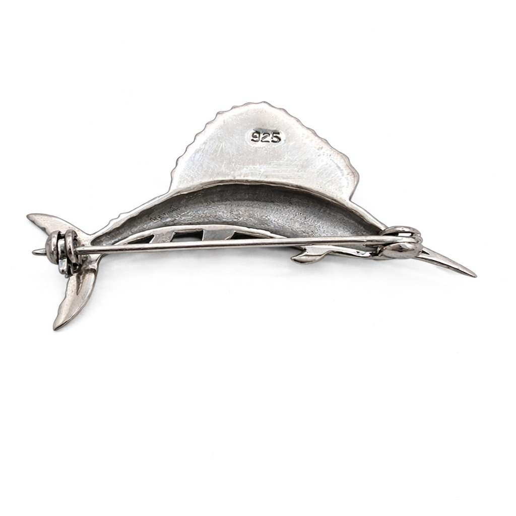 Sterling Silver Sailfish Brooch Pin – 925 Silver Swordfish Fish Brooch 1.85" Long