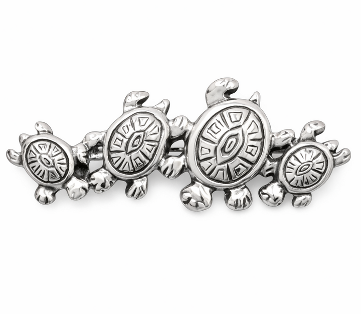 Sterling Silver Turtle Brooch Pin – 1.4" Sea Turtle Family Pin | Ocean Jewelry