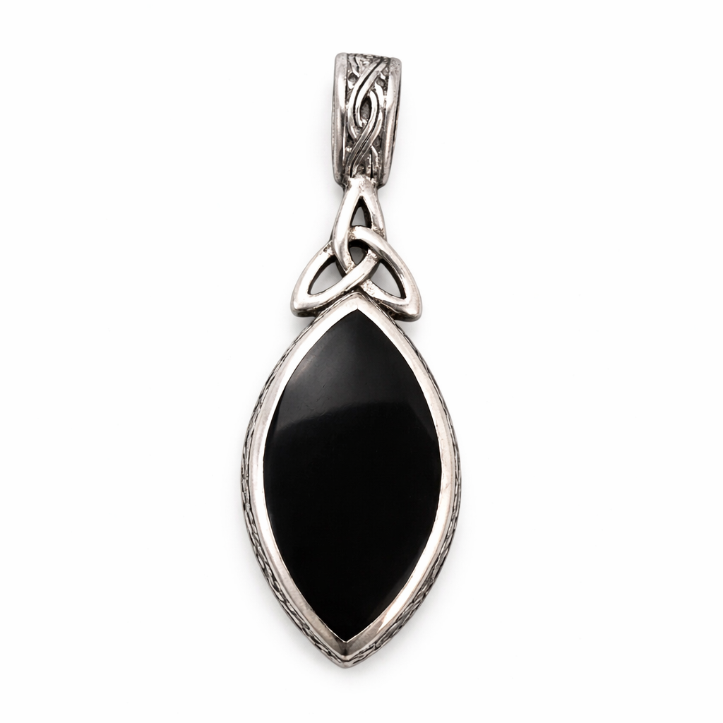 Reversible Mother of Pearl & Black Onyx Sterling Silver Pendant – 1.65” Celtic Design Necklace Charm