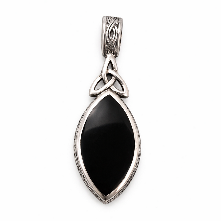 Reversible Mother of Pearl & Black Onyx Sterling Silver Pendant – 1.65” Celtic Design Necklace Charm