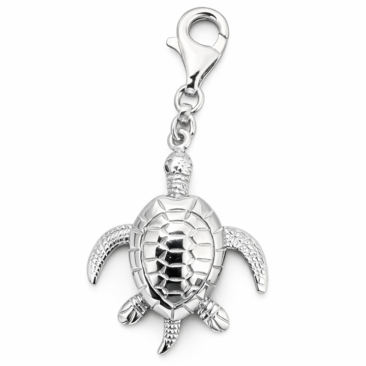 Sterling Silver Sea Turtle Charm Pendant – 1.5 Inch Drop with Bail – Ocean Inspired Jewelry