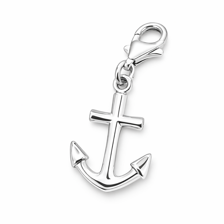 Sterling Silver Anchor Charm Pendant – 1 Inch Drop with Bail – Nautical Jewelry – Polished Silver Anchor Charm