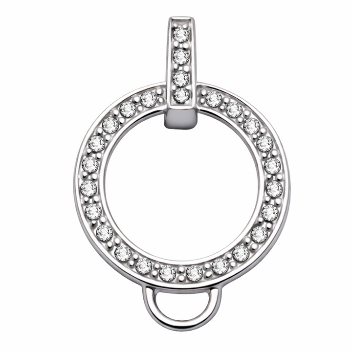 Sterling Silver CZ Charm Holder Pendant – 1 Inch Drop Circle Connector