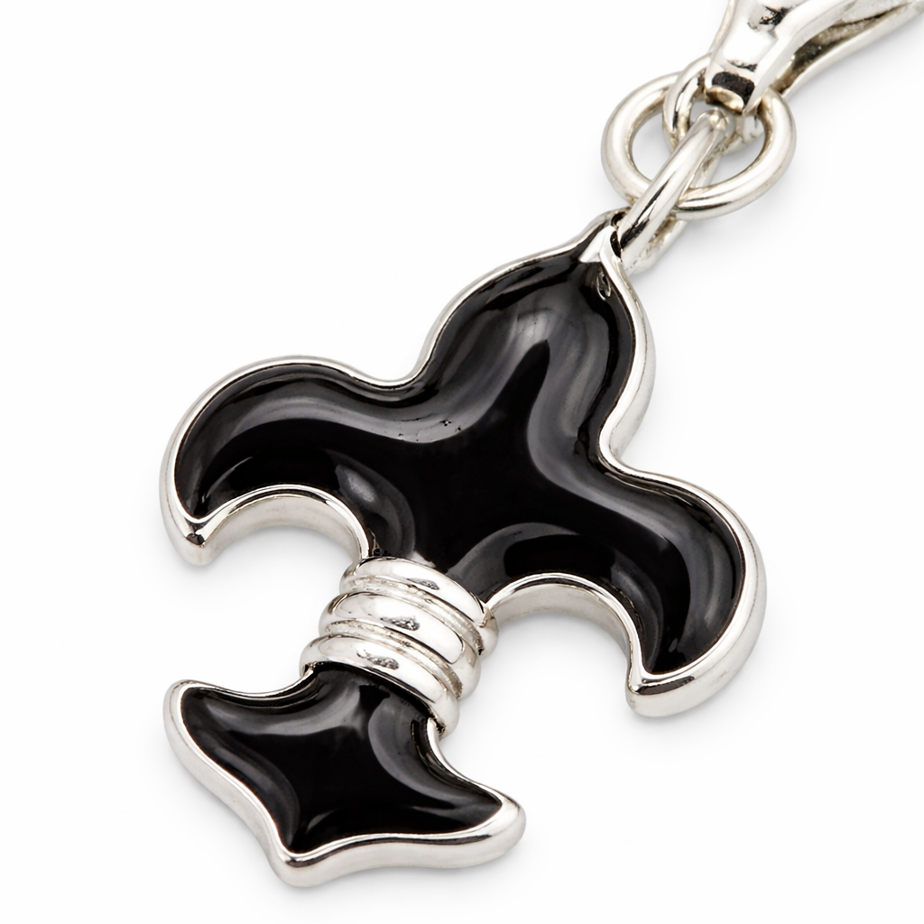 1.22 Inch Fleur-de-Lis Charm with Clasp – Sterling Silver Black Enamel Dangle Charm for Bracelets & Necklaces