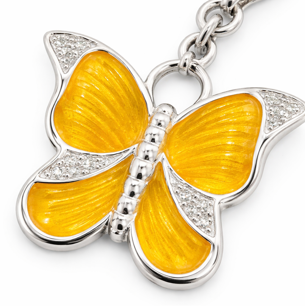 1.4 Inch Butterfly Charm with Clasp – Sterling Silver Yellow Enamel & CZ Dangle Charm for Bracelets & Necklaces