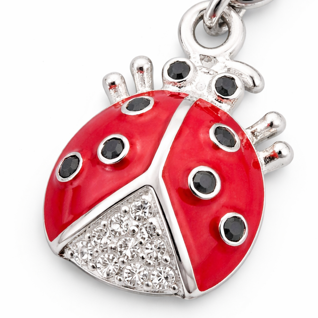 1 Inch Ladybug Charm with Clasp – Sterling Silver Red Enamel & CZ Dangle Charm for Bracelets & Necklaces