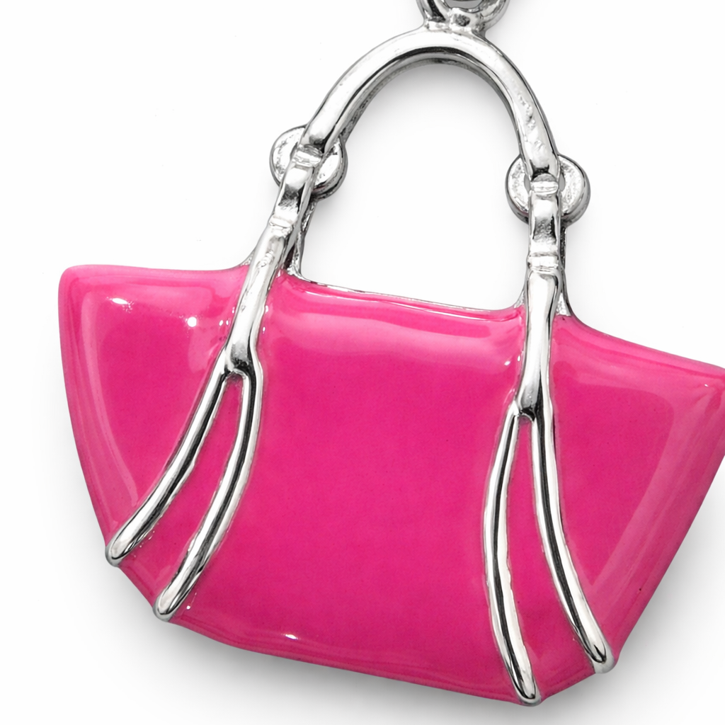 Sterling Silver Pink Madison Avenue Pink Handbag Charm with Clasp – 1.15" Drop Enamel Purse Pendant