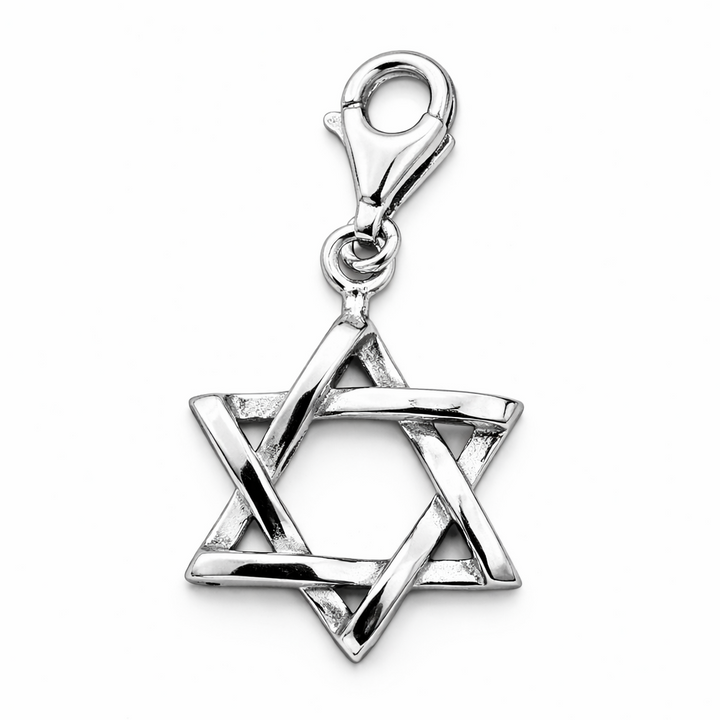 Sterling Silver Star of David Charm Pendant 1.45 Inch with Clasp – Polished Jewish Star Jewelry, Magen David Charm, Bracelet or Necklace Pendant Gift