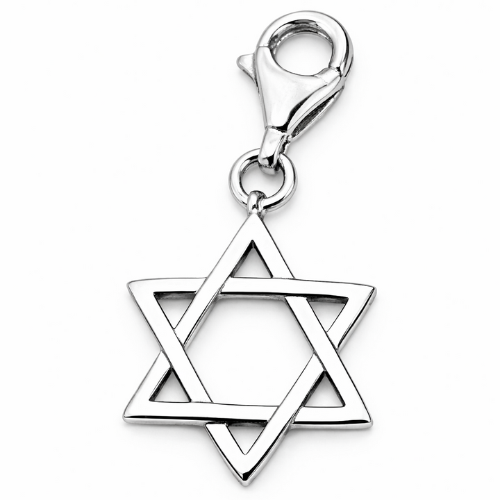 Sterling Silver Star of David Charm Pendant 1.4 Inch with Clasp – Polished Magen David Jewish Star Jewelry, Open Design Necklace or Bracelet Charm Gift
