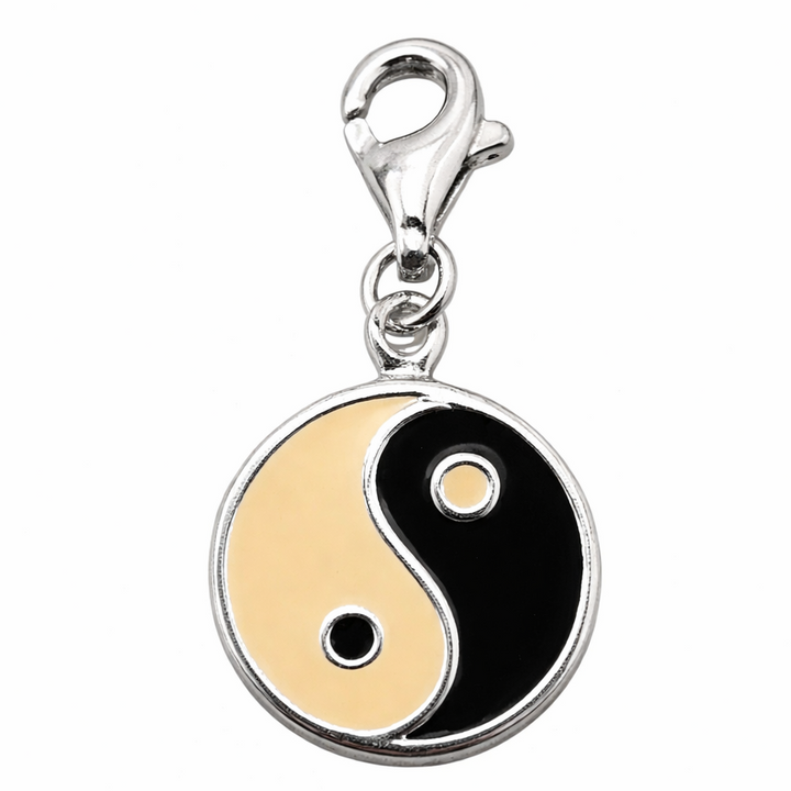 Sterling Silver Yin Yang Charm Pendant 1.15 Inch with Bail – Black White Enamel Yin-Yang Jewelry, Balance Harmony Symbol, Bracelet or Necklace Charm Gift