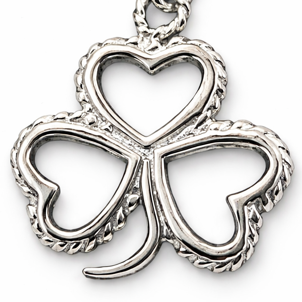Sterling Silver Four Leaf Clover Charm Pendant – 1.4 Inch Drop, Lucky Shamrock Dangle Charm