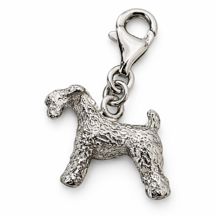 Sterling Silver Terrier Dog Charm Pendant – 1 Inch Drop with Lobster Clasp, Textured Dog Jewelry
