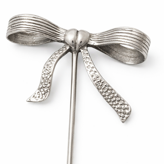 Sterling Silver Bow Stick Pin – 2.2" Long Elegant Ribbon Design (2.6 Grams)