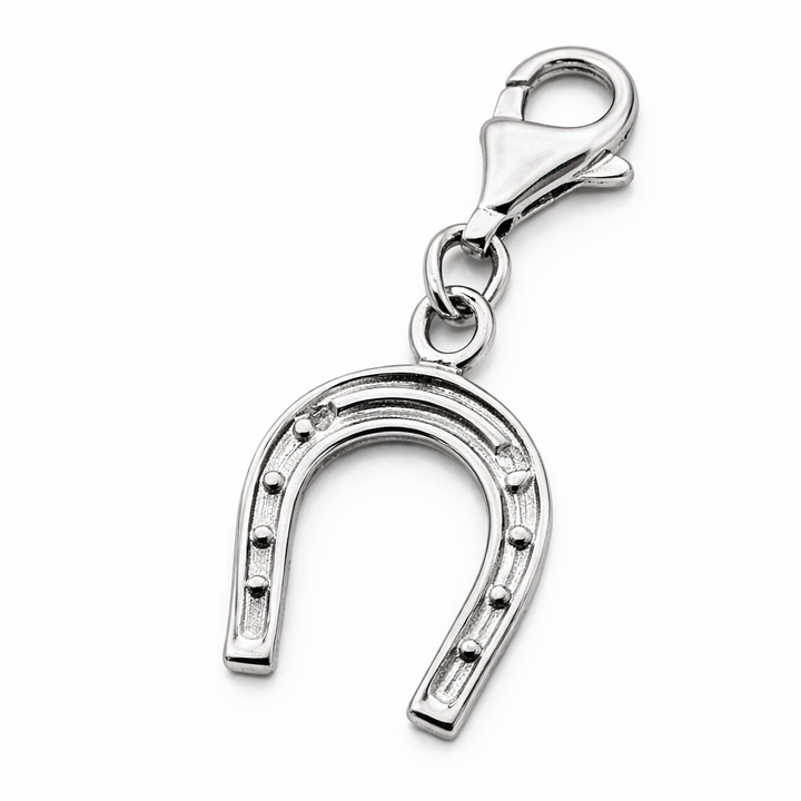 Sterling Silver Horseshoe Charm – Lucky Pendant w/ Clasp 1.25" Drop