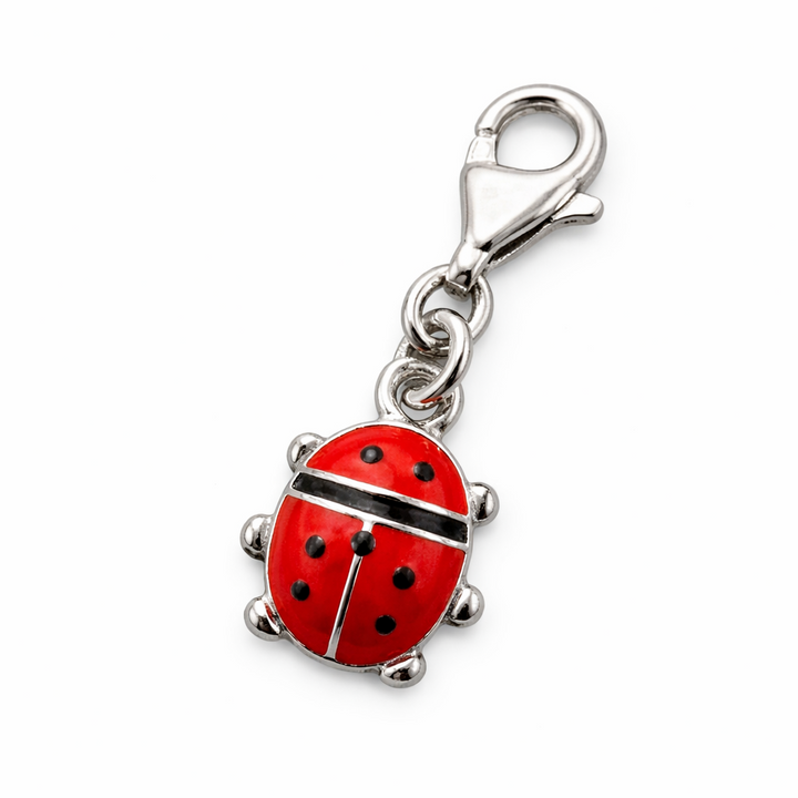 Sterling Silver Ladybug Charm – Red Enamel 1" Drop Pendant w/ Clasp