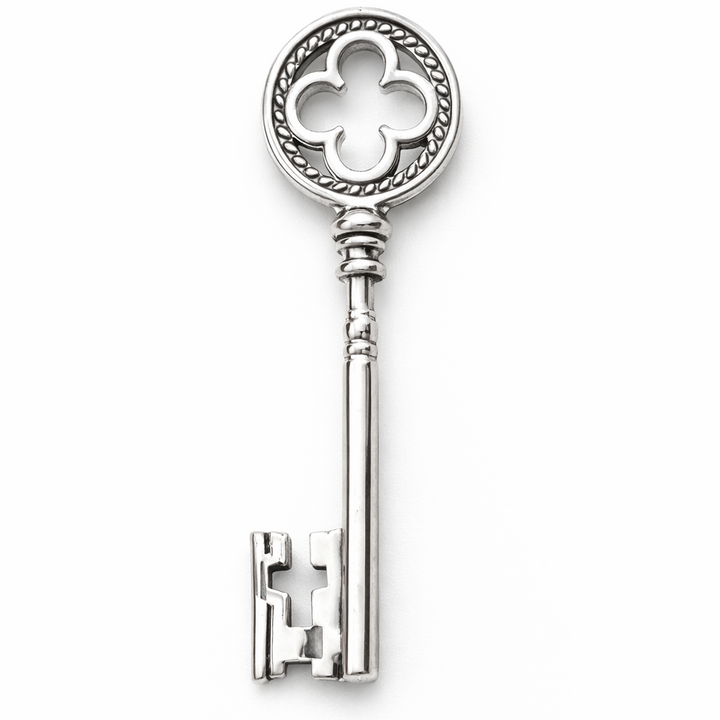 Sterling Silver Skeleton Key Charm – 1.9" Long Vintage Style Key Pendant (Approx. 5g)