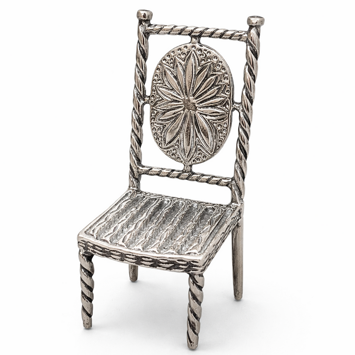 Sterling Silver Miniature Chair – 2" Tall Decorative Ornate Chair (14.5g Solid Silver)