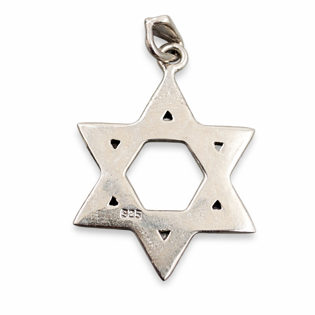 Sterling Silver Marcasite Star of David Pendant – 1.25" Jewish Magen David Necklace Charm .925
