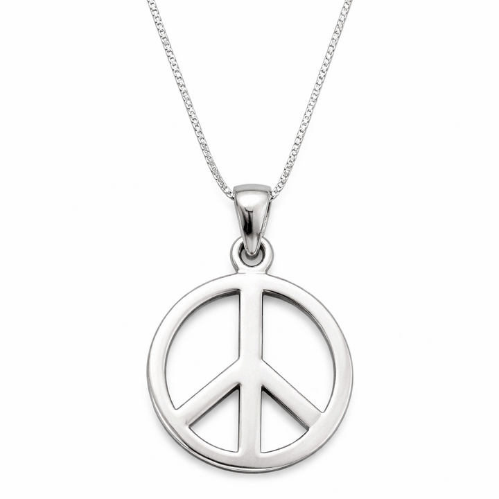 Sterling Silver Peace Symbol Pendant Necklace – Classic Peace Sign Charm (1 1/8" with Bail)