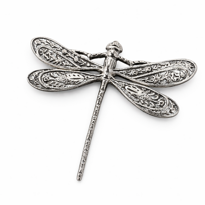 Sterling Silver Dragonfly Brooch with Marcasite Accents – Vintage Style Dragonfly Pin (1 1/4")