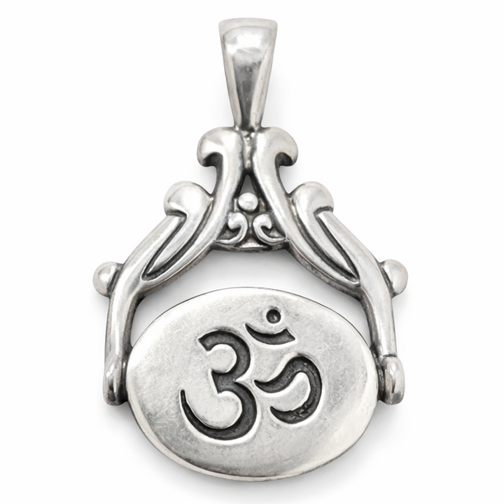 Reversible Sterling Silver Yin Yang & Om Pendant – Spiritual Flip Pendant, 1.3 Inch with Bail