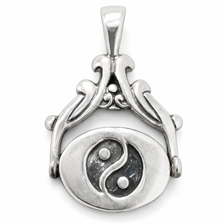 Reversible Sterling Silver Yin Yang & Om Pendant – Spiritual Flip Pendant, 1.3 Inch with Bail