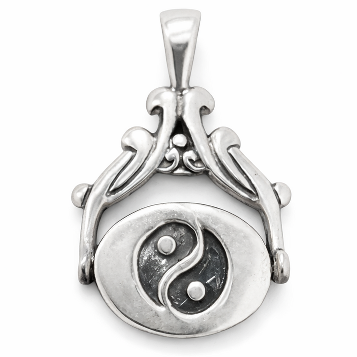 Reversible Sterling Silver Yin Yang & Om Pendant – Spiritual Flip Pendant, 1.3 Inch with Bail