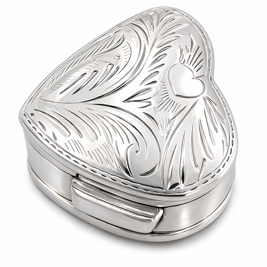 Sterling Silver Heart Locket Box – Vintage Engraved 925 Silver Heart Keepsake Pill Box 0.85”